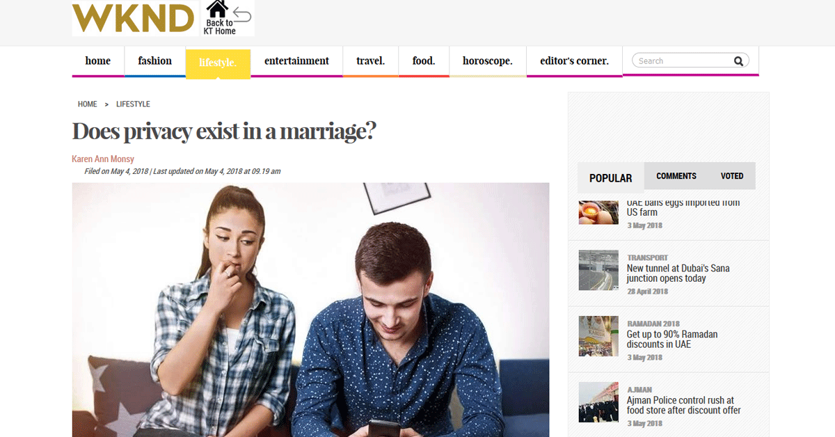 Does privacy exist in a marriage? Khaleej Times Article