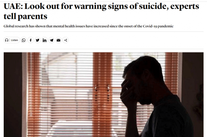 UAE: Look out for warning signs of suicide – Dubai psychologist, Nardeen, explains in Khaleej Times